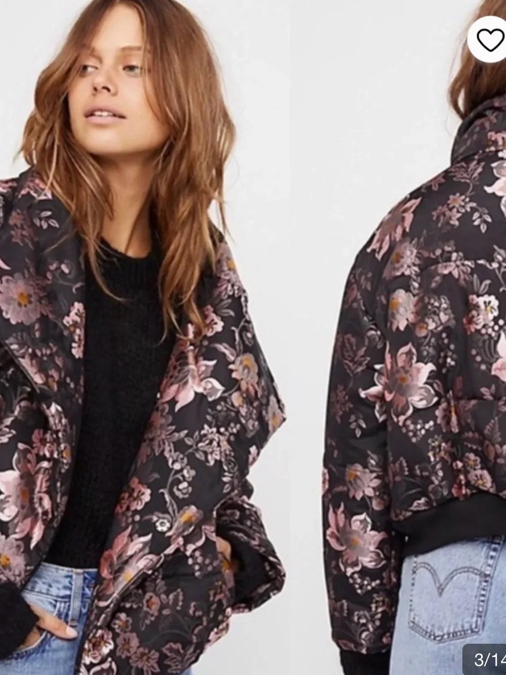 Free People Oversized Jacquard Puffer Floral Jacket, Size M
